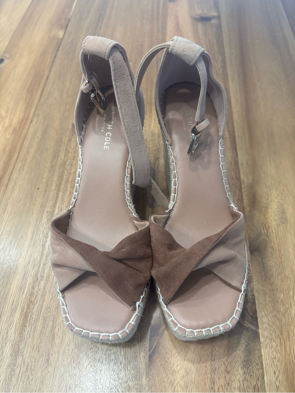 Kenneth Cole Reaction Brown and Tan Suede Espadrille Wedge Sandals